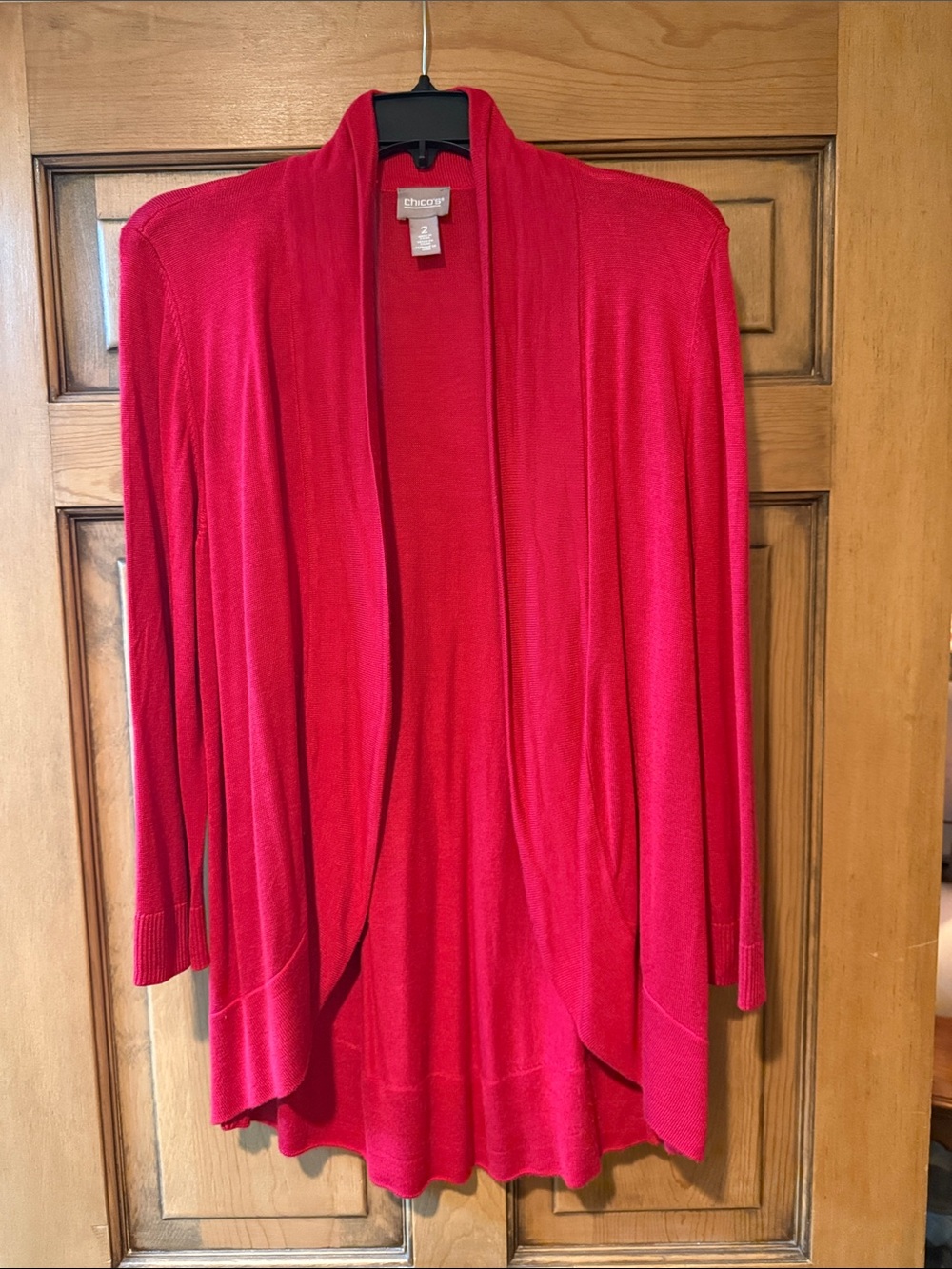 Chico's Bright Red Drapey Open-Front Cardigan
